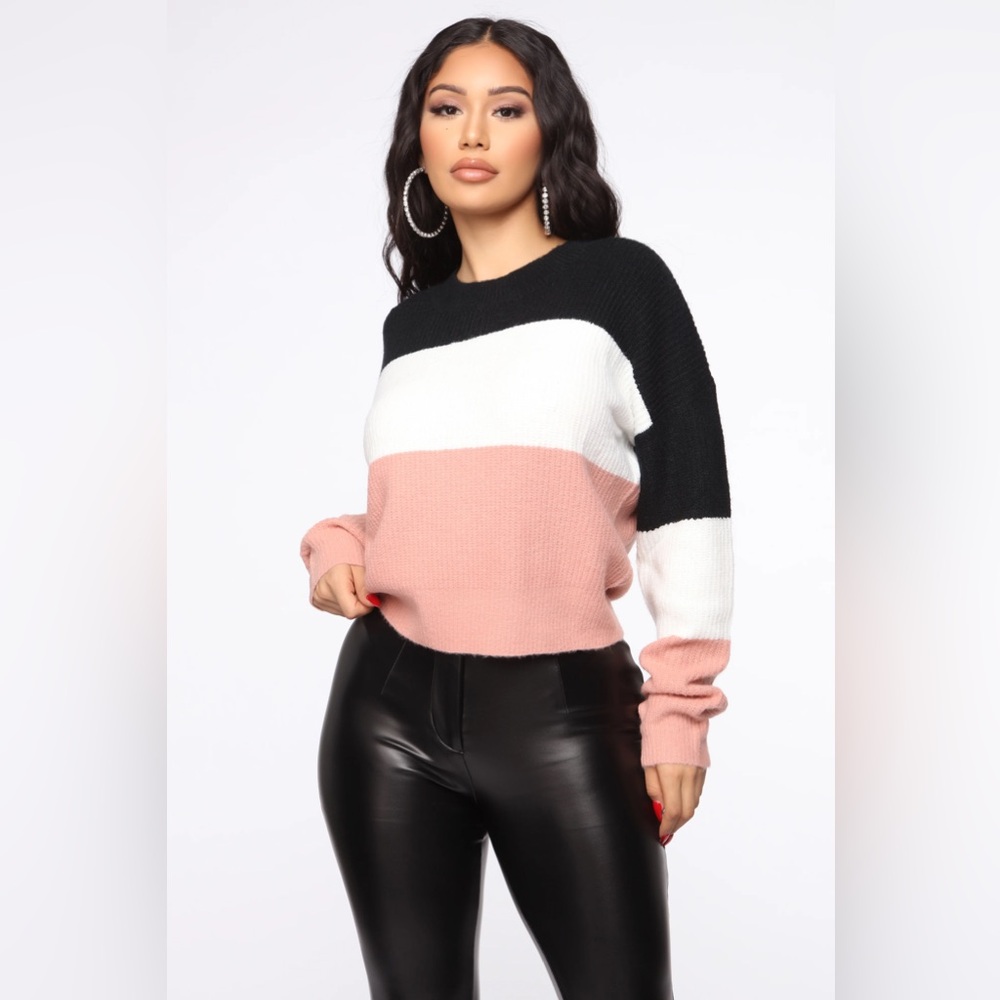 Fashion Nova Cropped Color Block Sweater